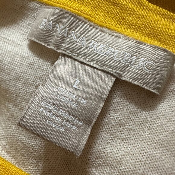 Banana Republic 100% Pure Merino Wool Extra Fine Sweater sz L Top striped yellow - Picture 5 of 6